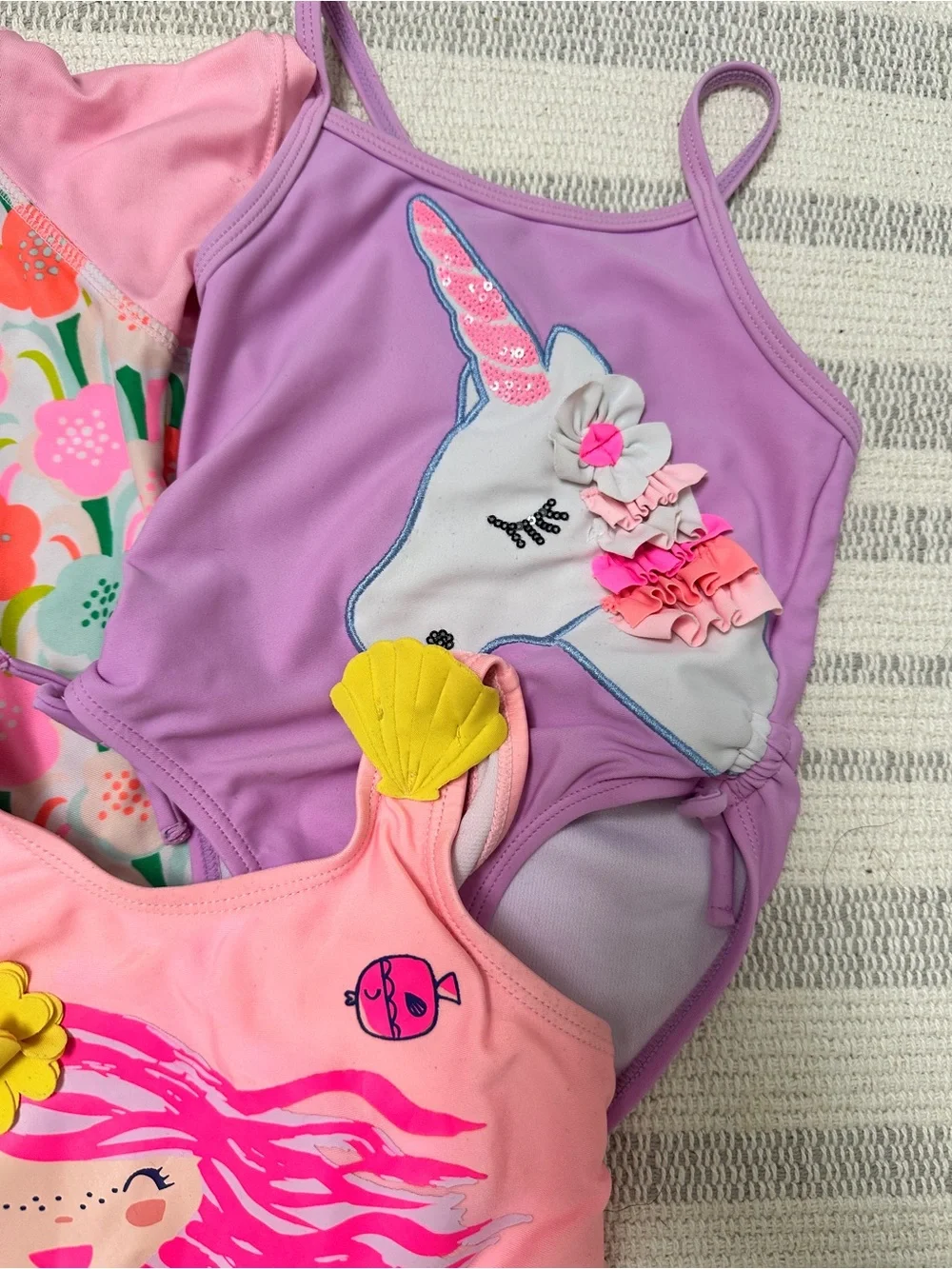 Cat & Jack 3 Pc Lot Floral Mermaid Unicorn Swimsuit Sz 2T 18-24 Months